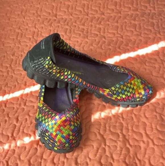 Skechers Shoes - Skechers EZ Flex Memory Foam Woven Multi-Color Rainbow Slip-On Flat Shoes Size 9
